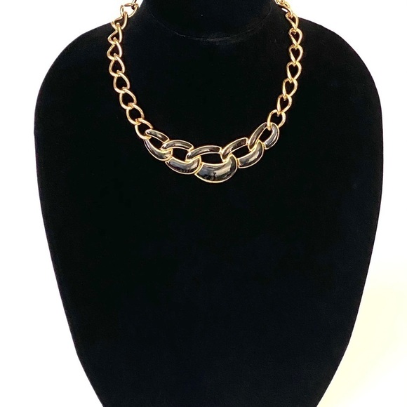 Napier Vintage Necklace Gold Tone Black Enamel - Picture 8 of 8